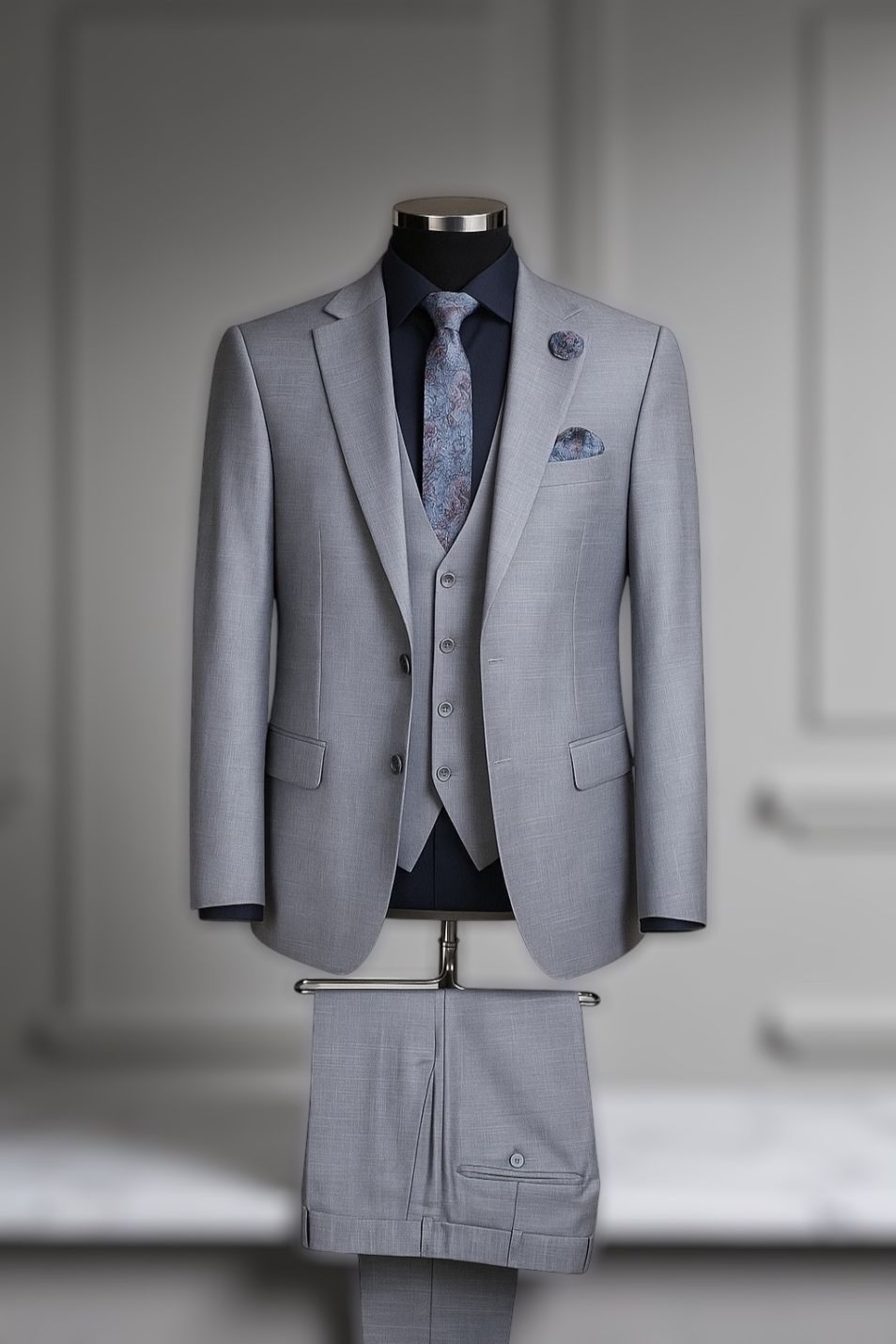Costum gri deschis din trei piese - C2080