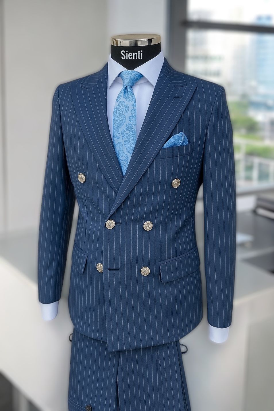 Costum albastru cu dungi - C5026