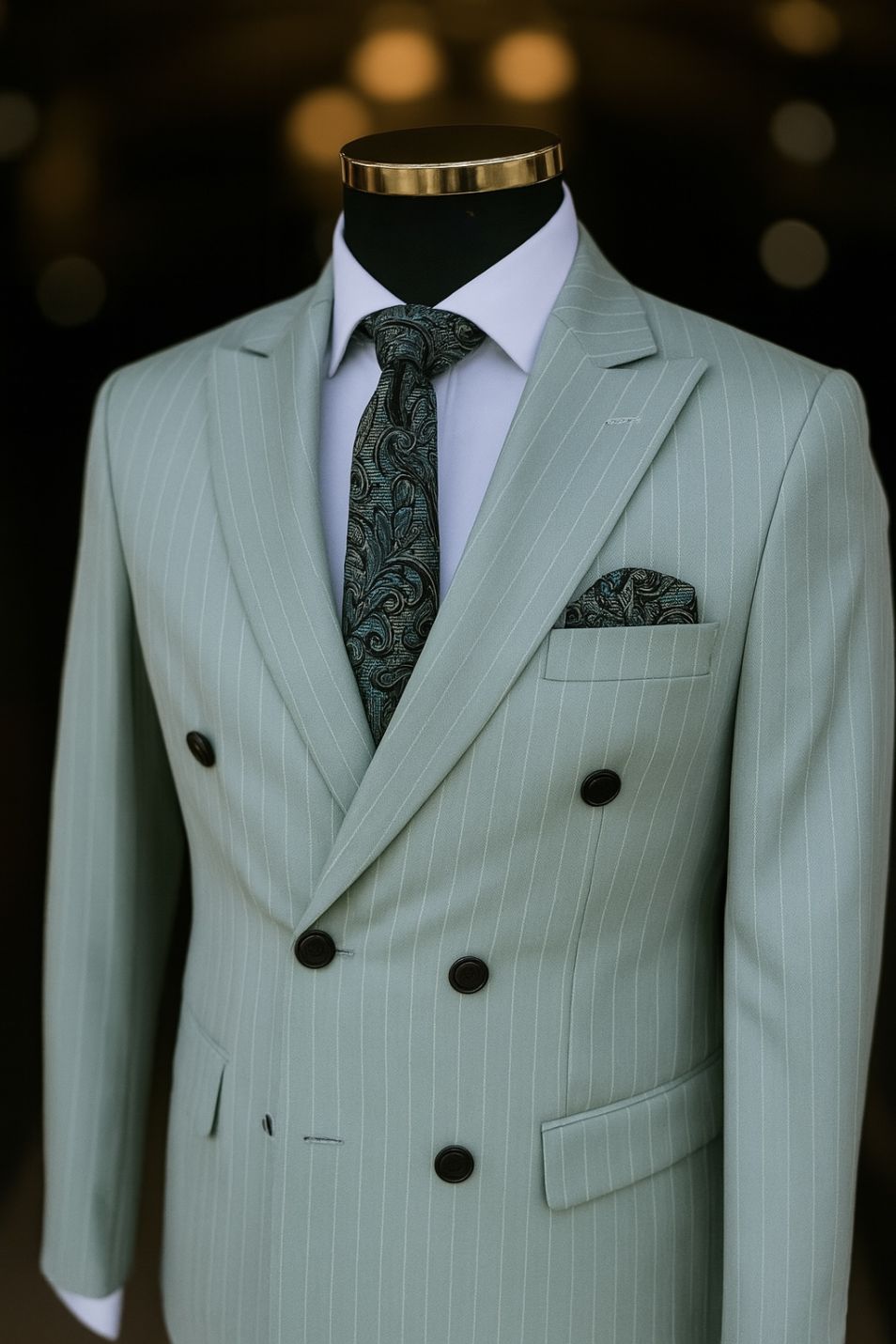 Costum verde cu dungi - C5034