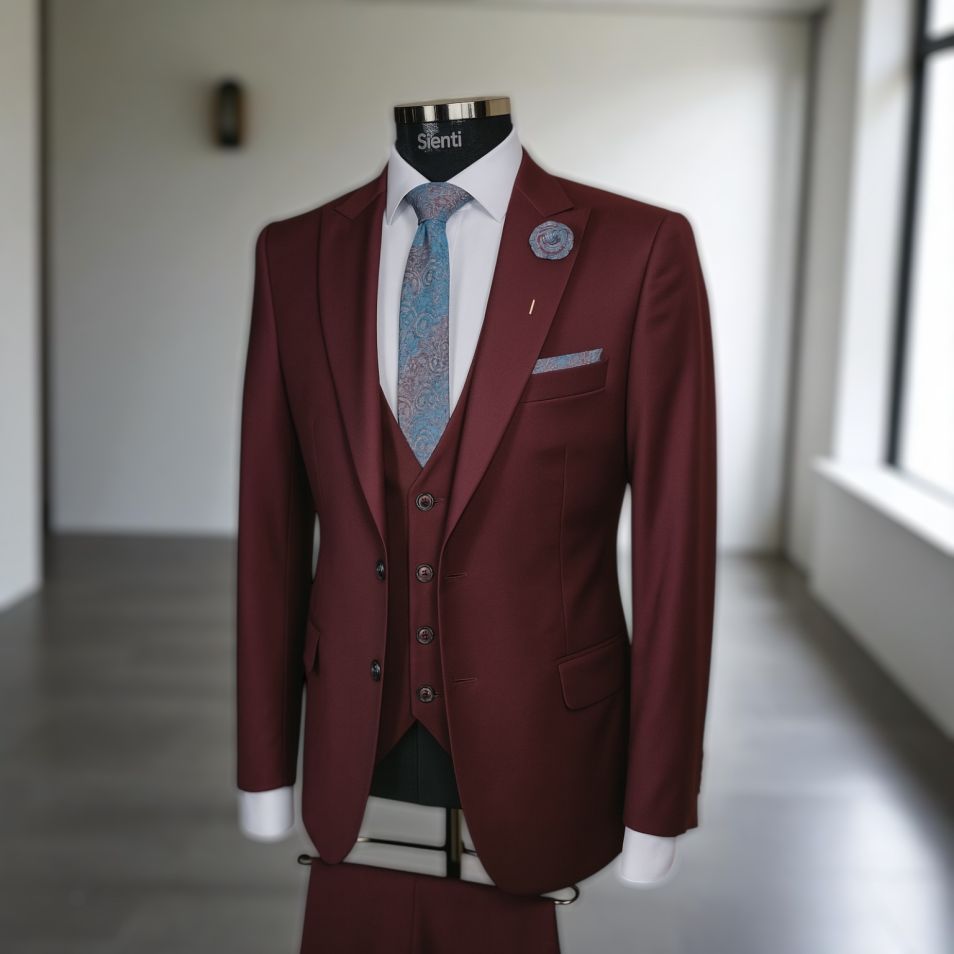 Costum burgundy din trei piese - C1068