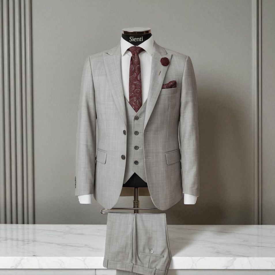 Costum gri deschis din trei piese - C2037