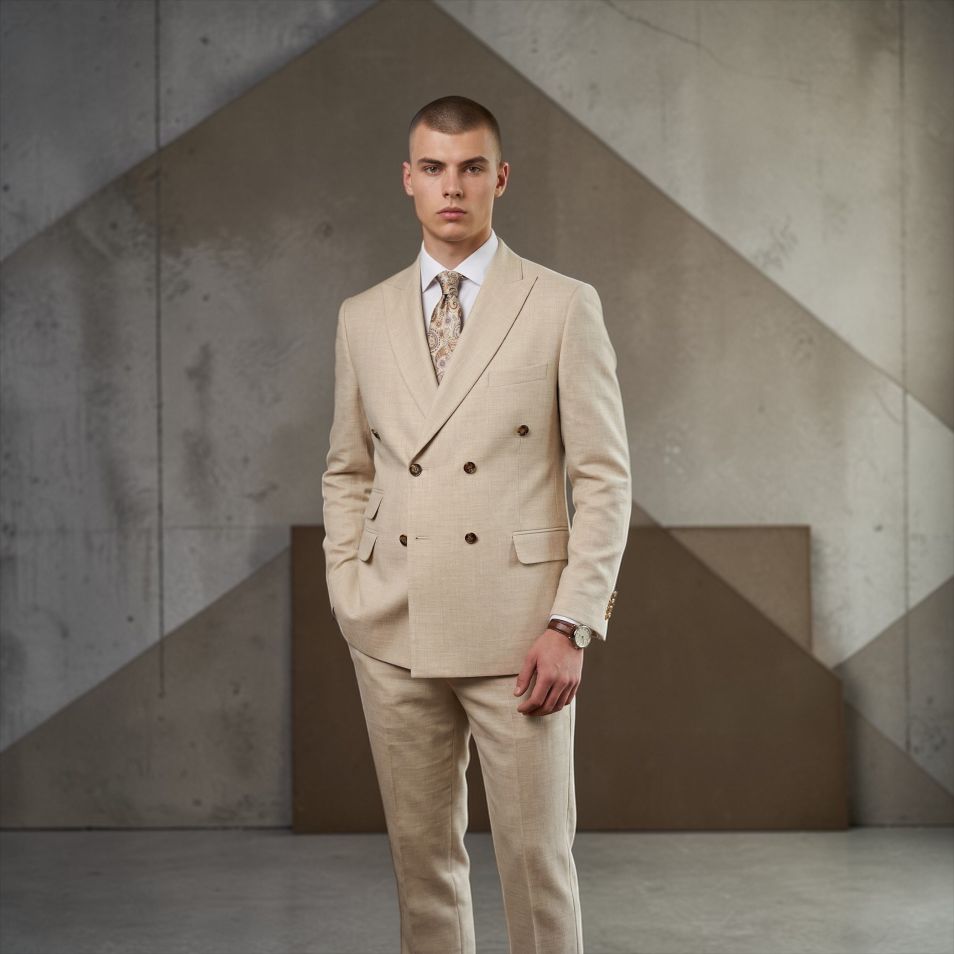 Costum crem la două rânduri de nasturi - CA649