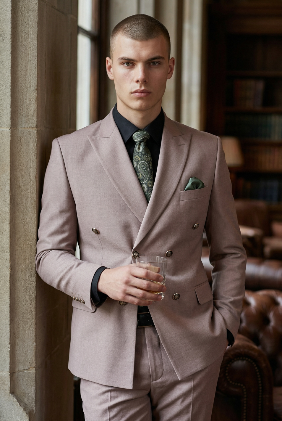 Costum Bej la două rânduri de nasturi - CA721